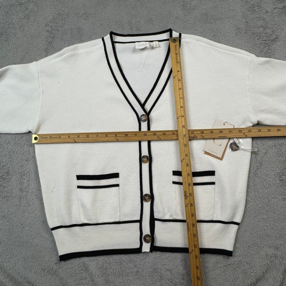 NWT Cyrus Cardigan Sweater Women Large Bone White Black V-Neck Button Front - Picture 6 of 12
